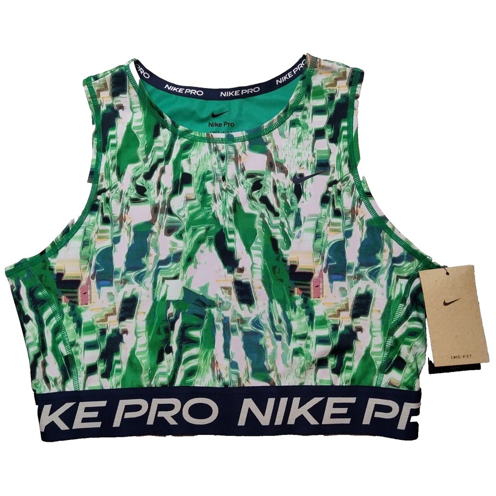 NIKE PRO Women Size Large DRI-FIT Malachite All Over Print Training Tank Top NEW